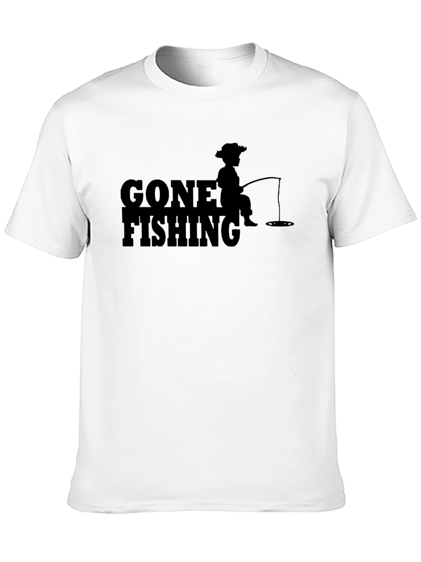 Black Gone Fishing Graphic T-Shirt - Solid Black Casual Tee view 10