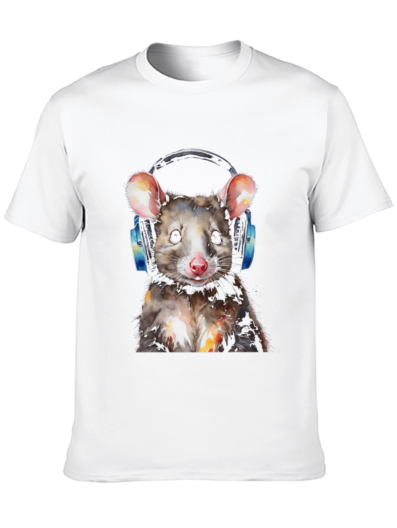 Black Cool Opossum T-Shirt with Headphones - Unique Graphic Tee view 10