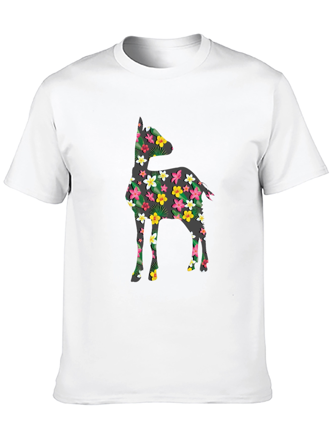 Black Floral Deer Print Black T-Shirt view 10