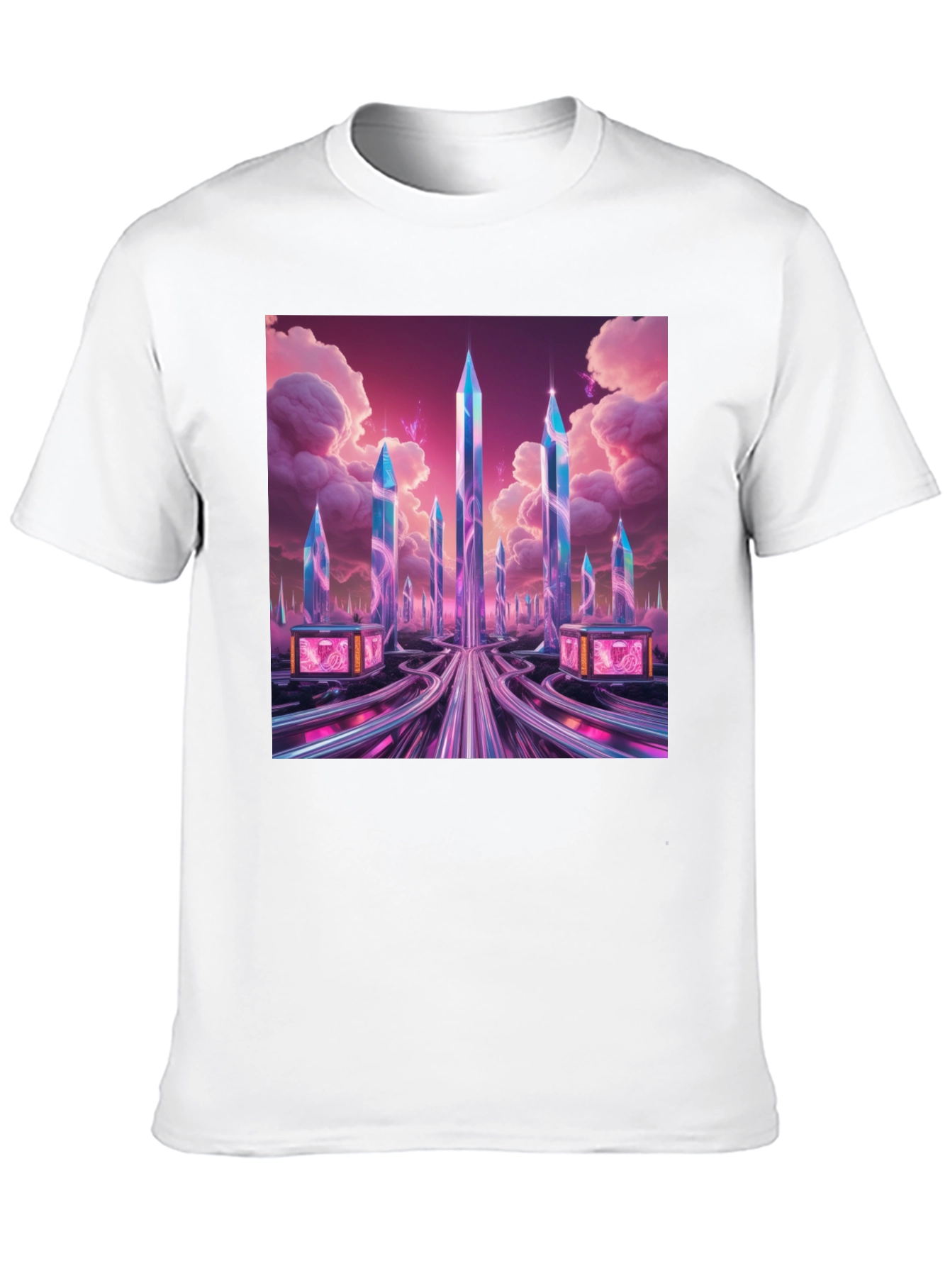Black Futuristic Cityscape Graphic Tee view 10