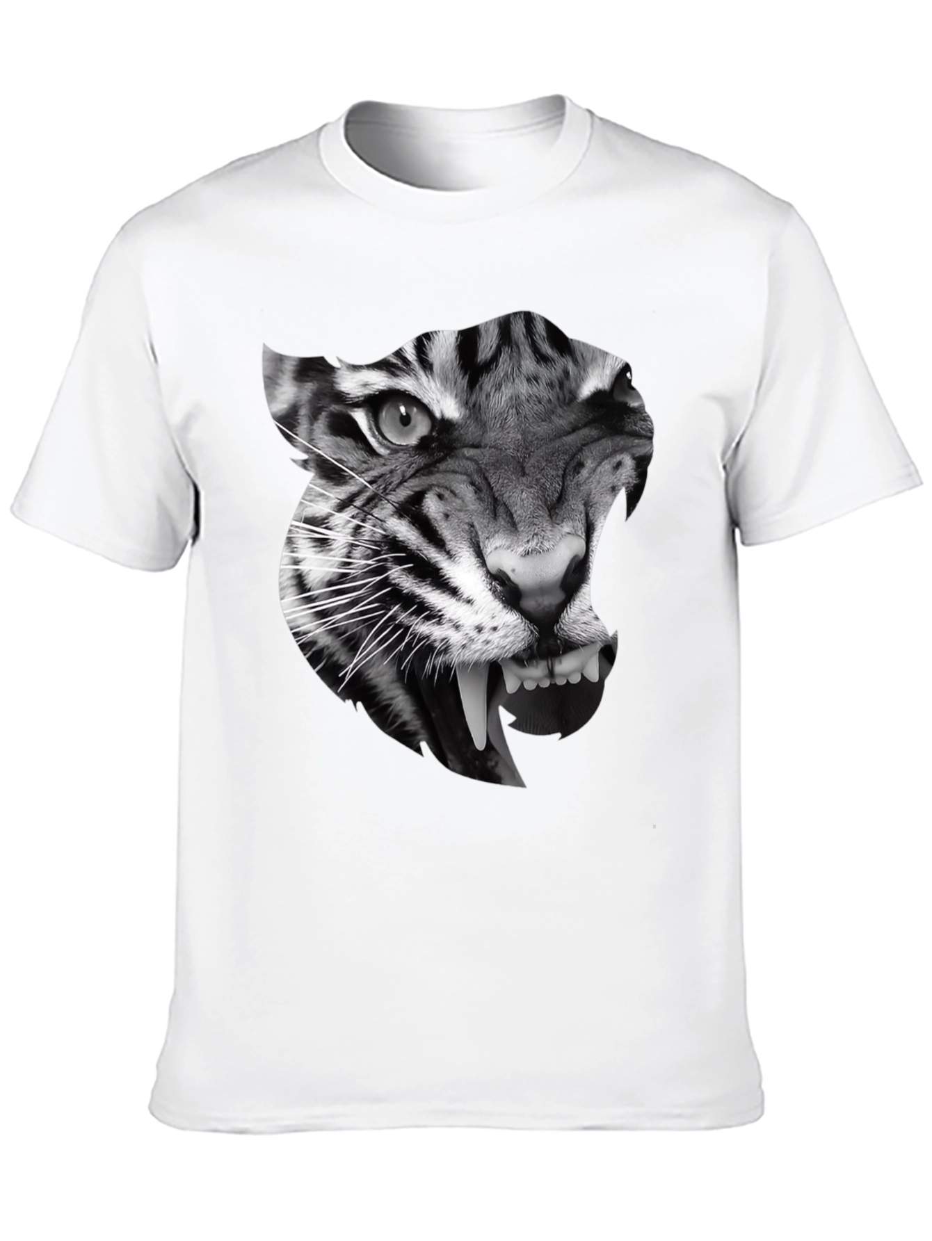 Black Men's Black T-Shirt with Tiger Graphic view 10