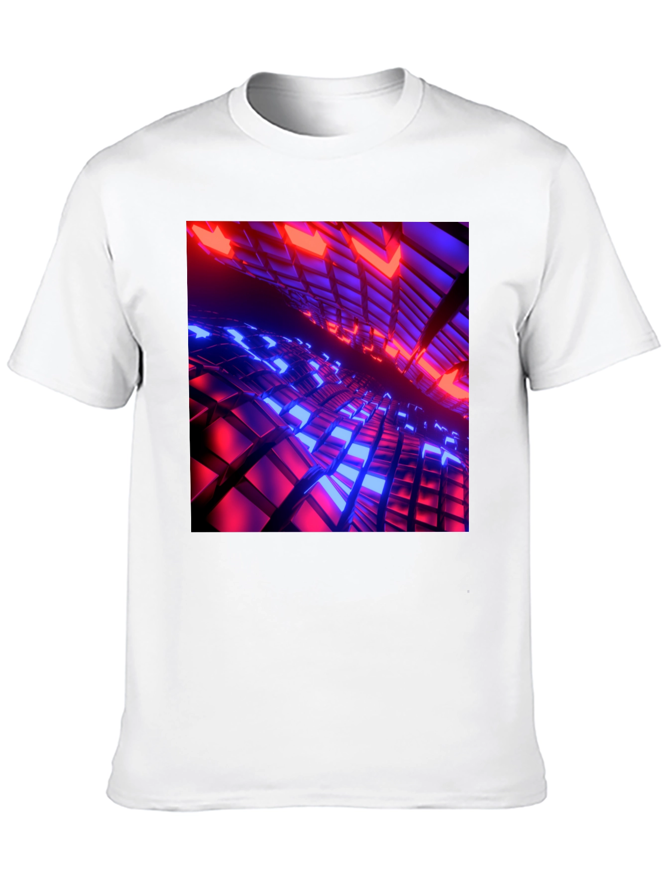 Black Cyber Grid T-Shirt: Red & Blue 3D Block Design view 10