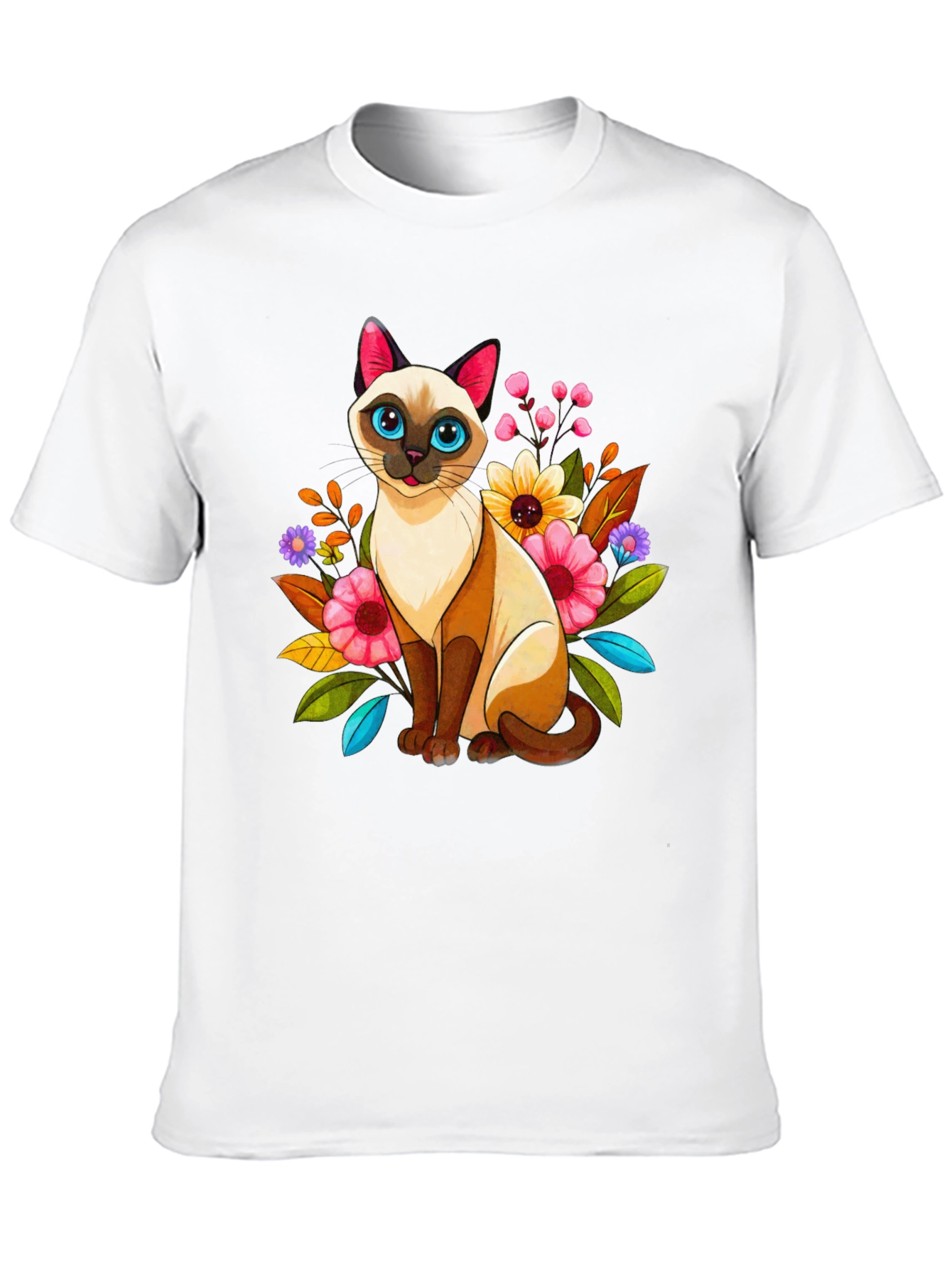 Black Floral Cat Graphic Tee - Unique Design view 10