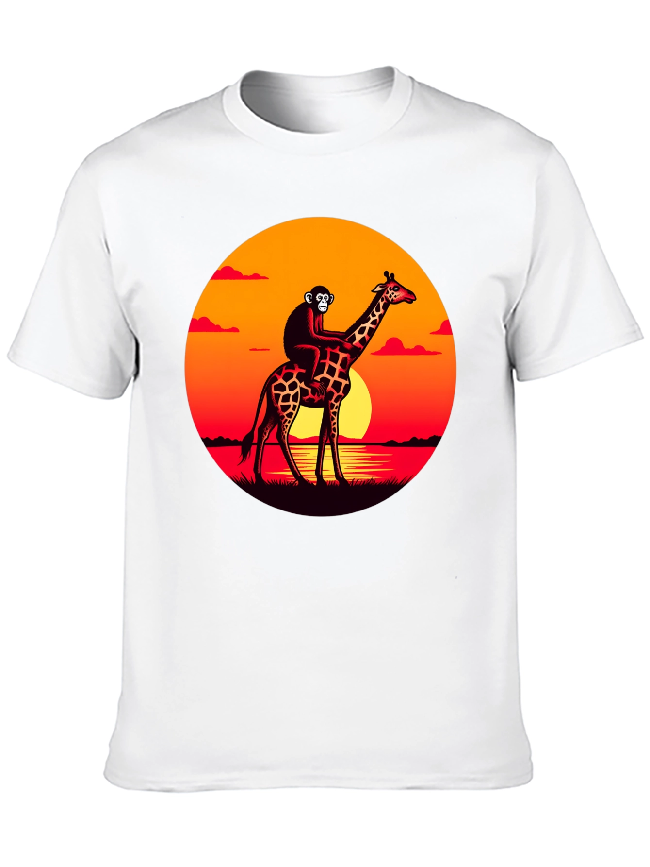 Black Monkey Riding Giraffe Sunset Graphic T-Shirt view 10