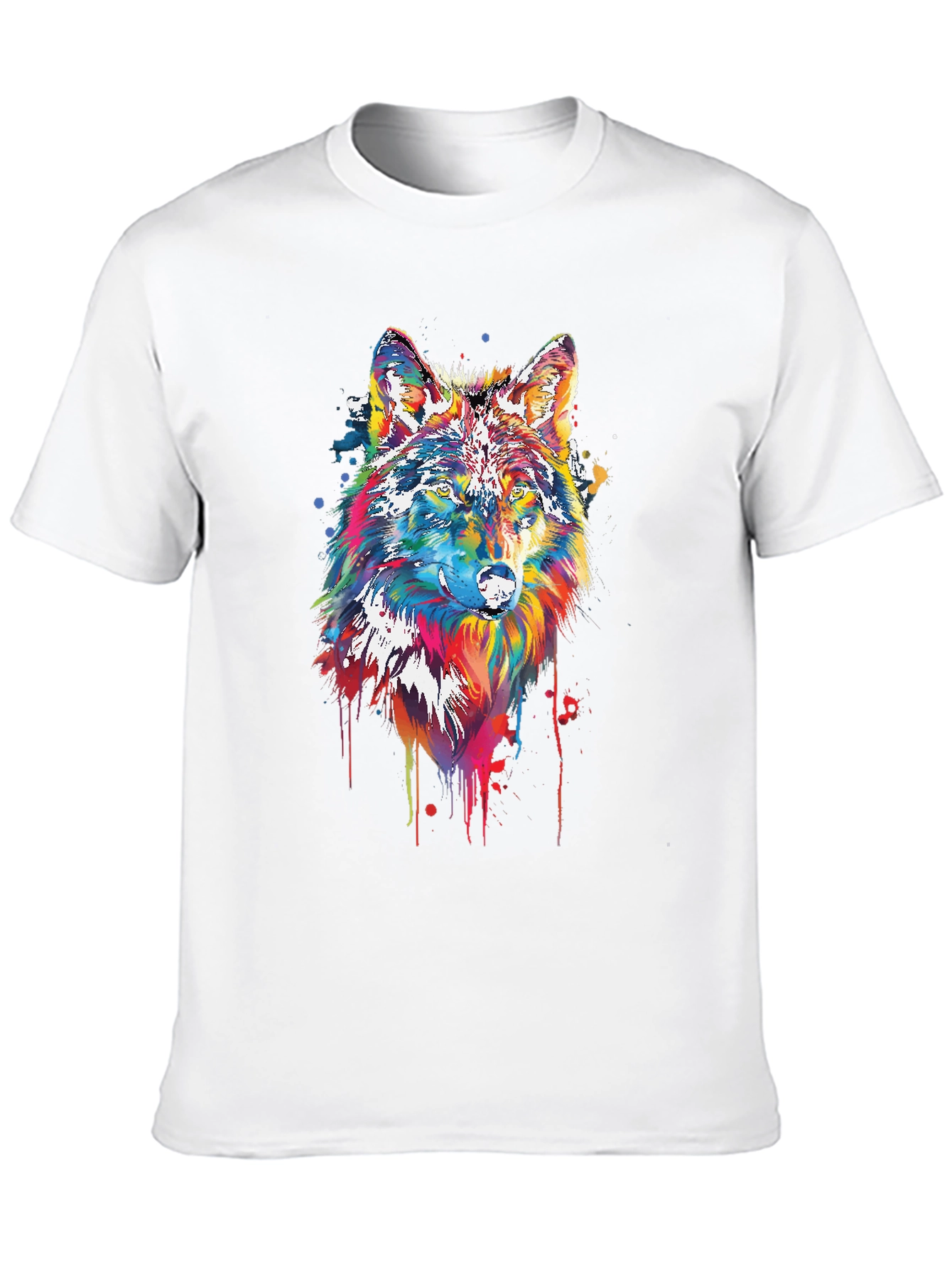 Black Colorful Wolf Graphic Tee - Black Cotton Blend view 10