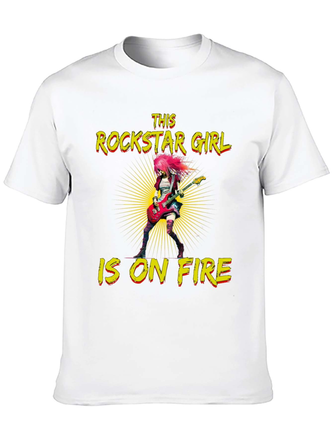 Black Rockstar Girl on Fire Black T-Shirt view 10