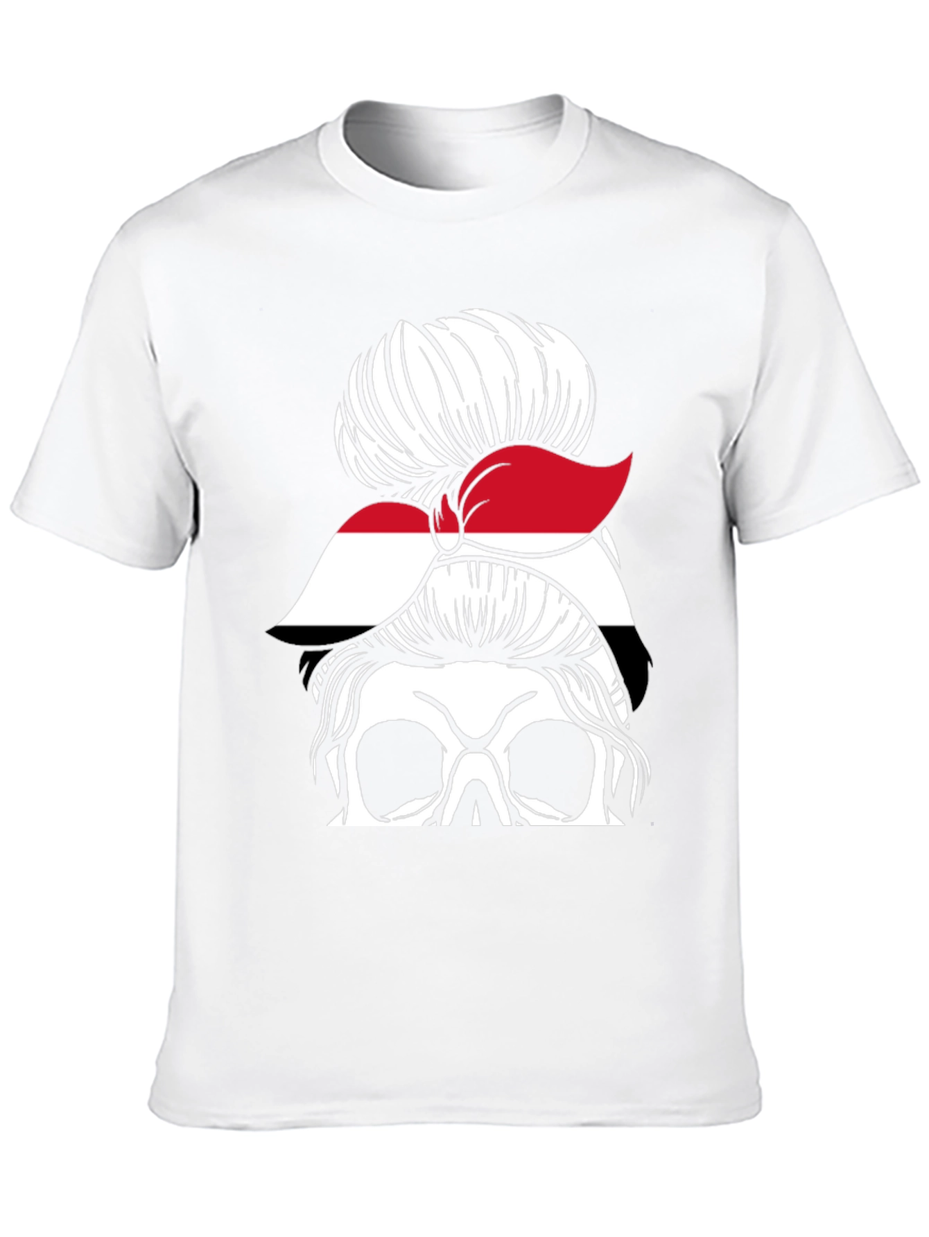 Messy Bun Yemen Flag Skull T-Shirt - 10