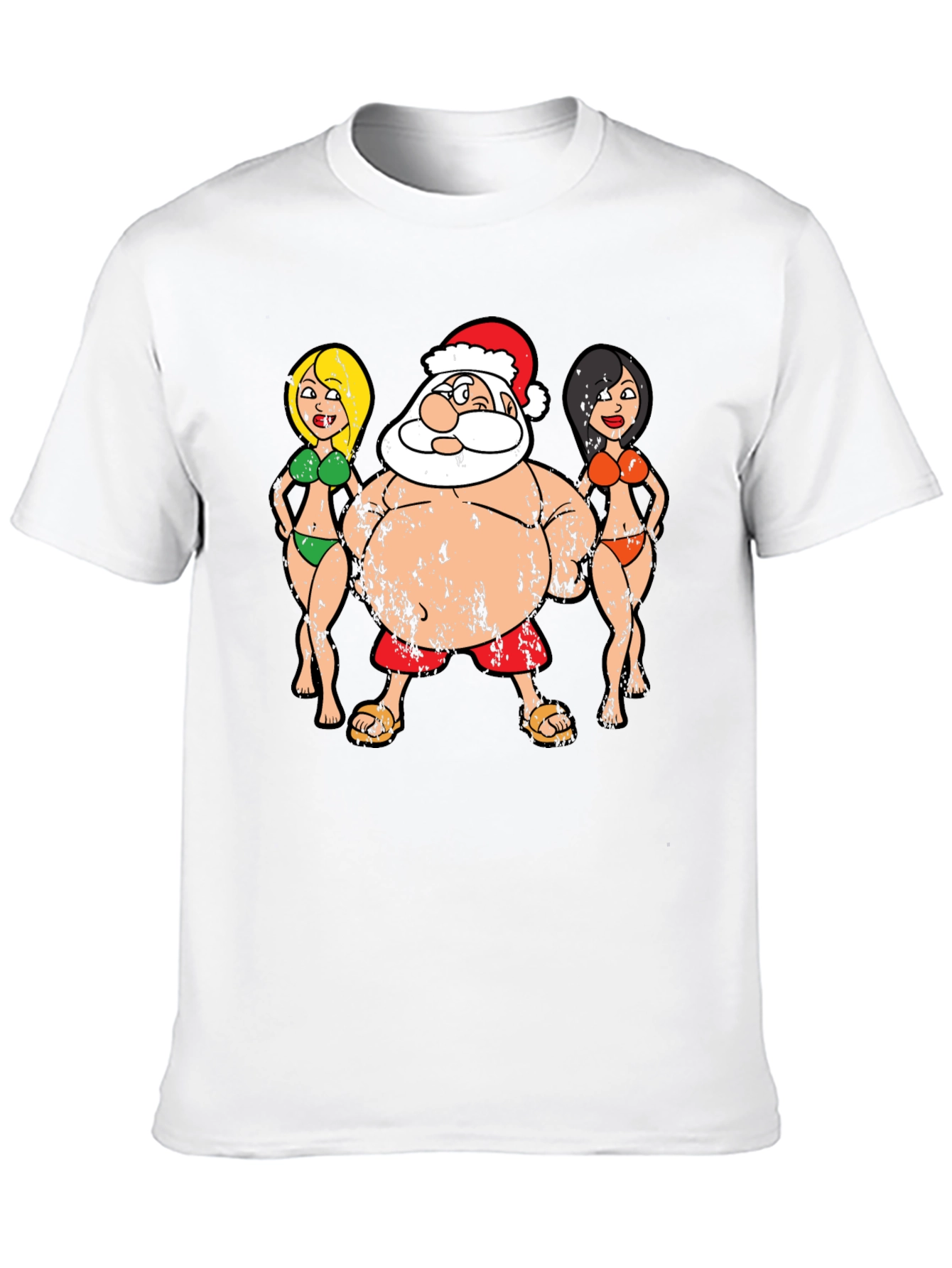 Black Funny Santa and Bikini Girls Graphic Tee view 10