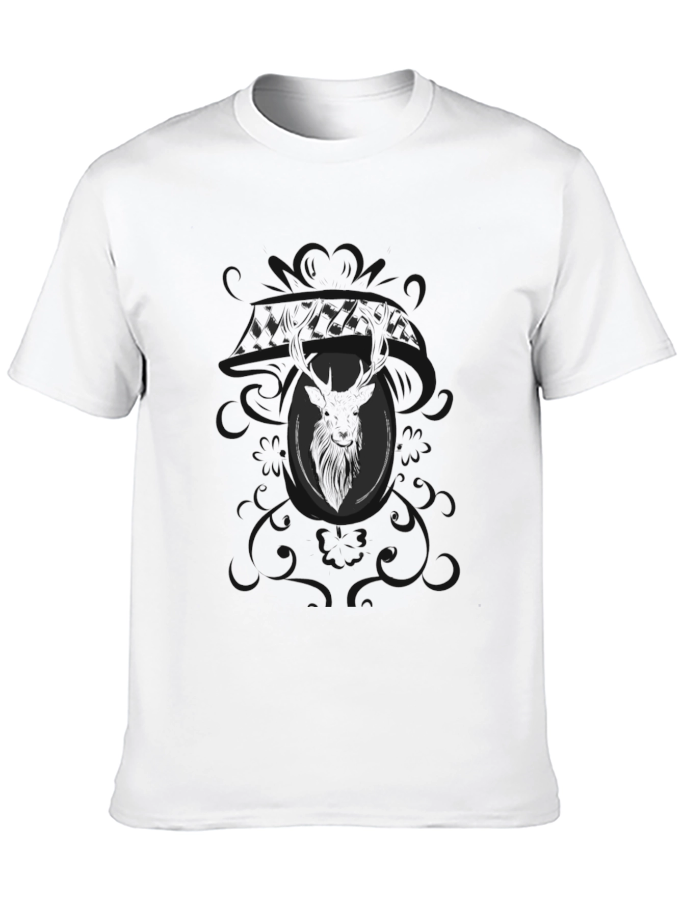 Black Men's Black Graphic Tee - Deer Motif view 10