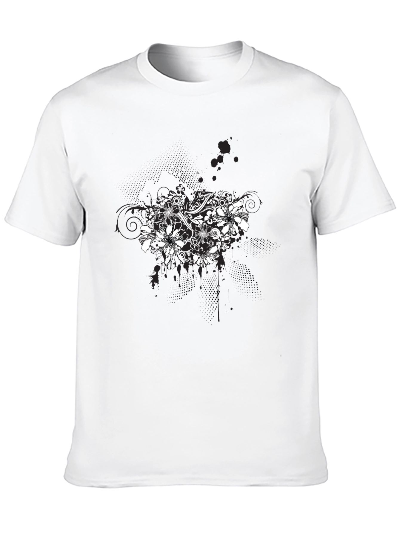 Black Floral Graphic Black T-Shirt for Men view 10