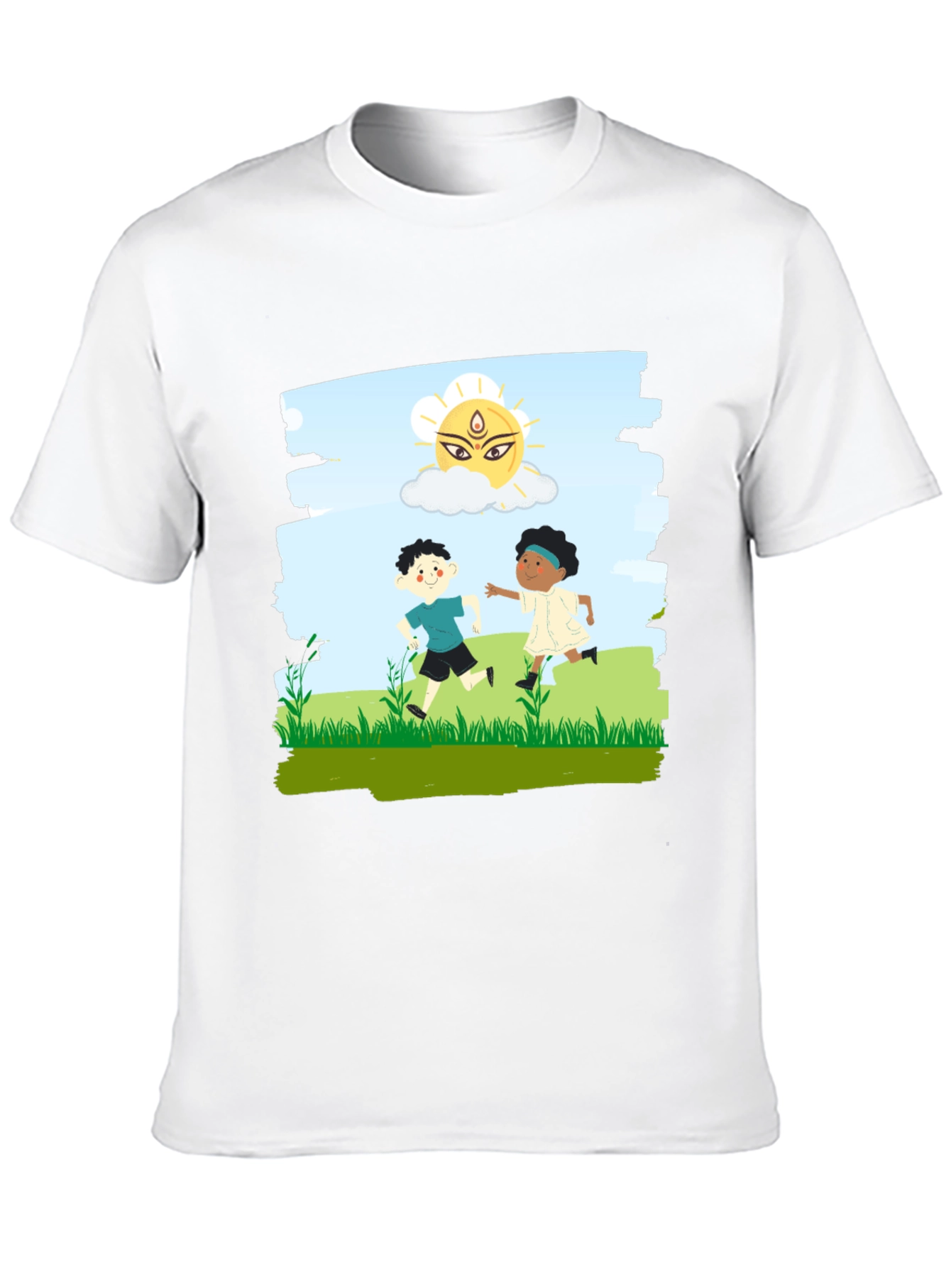 Black Kids Playing Graphic T-Shirt - Black Cotton Blend view 10