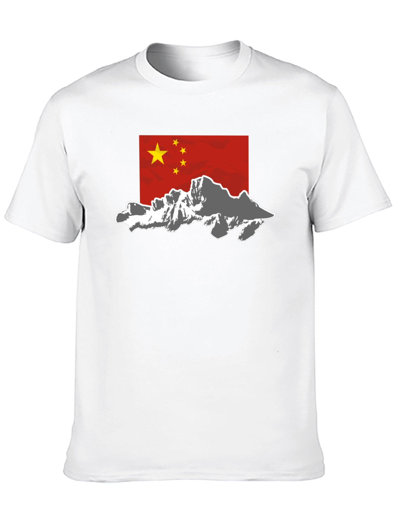 China Flag Mountain Graphic Tee - Black Cotton Casual T-Shirt - 10