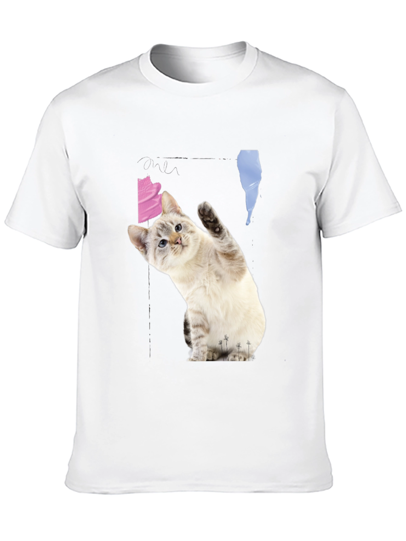 Black Cute Cat Waving Black T-Shirt view 10