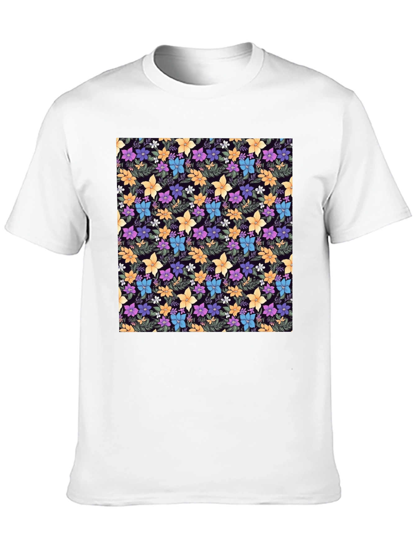 Black Floral Print Black Crew Neck T-Shirt view 10