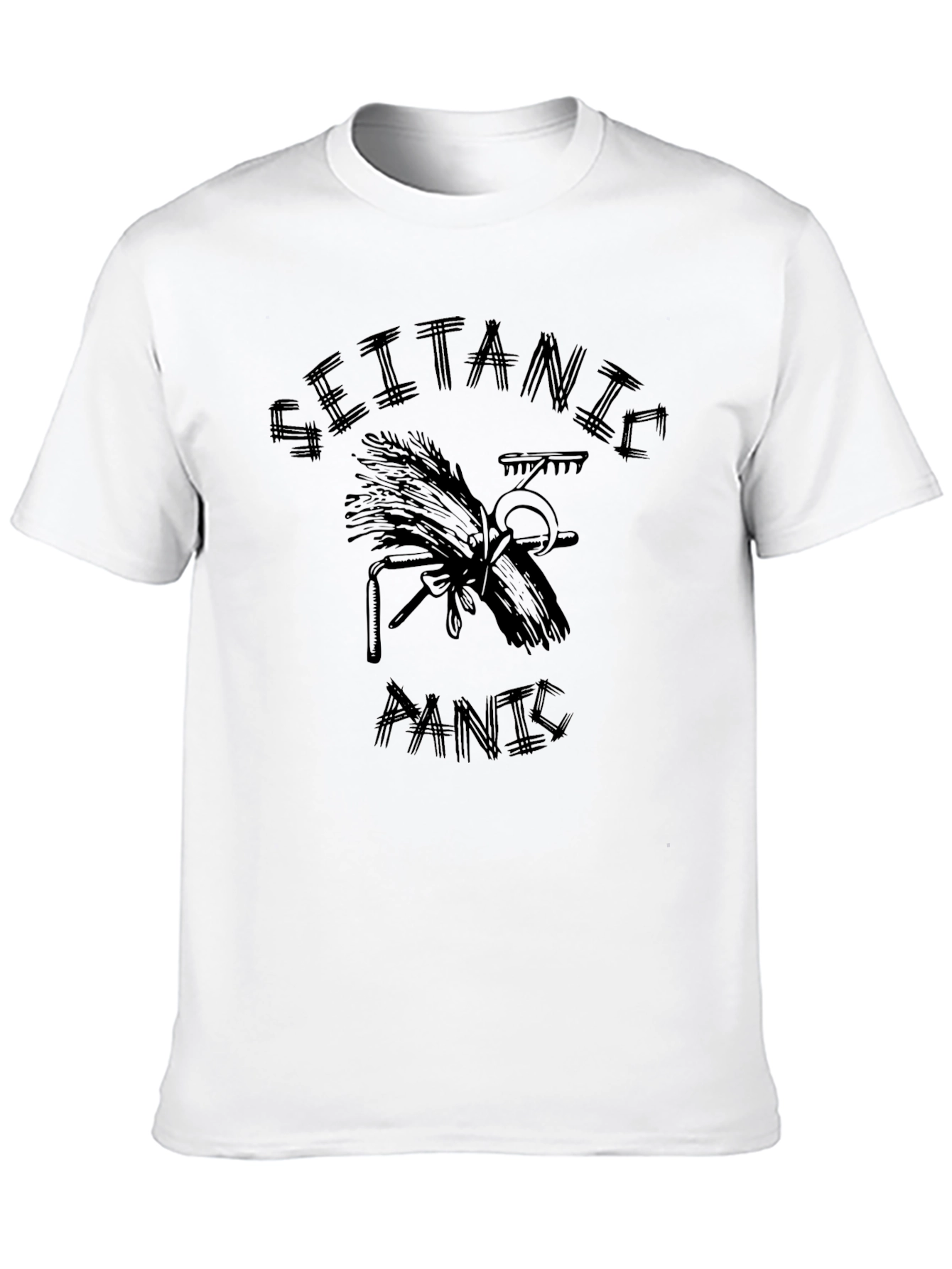 Black Seitanic Panic T-Shirt - Vegan Humor Tee view 10