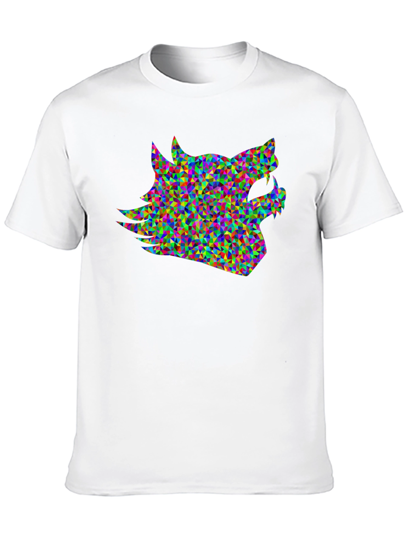 Black Geometric Wolf Head T-Shirt - Modern Abstract Design view 10