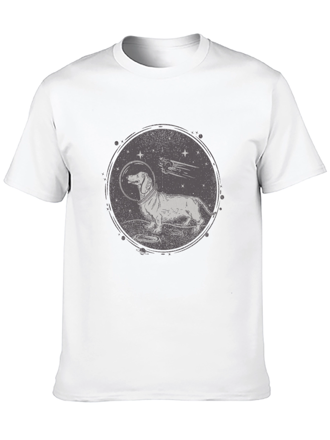 Black Dachshund Astronaut Graphic T-Shirt - Black Crew Neck view 10