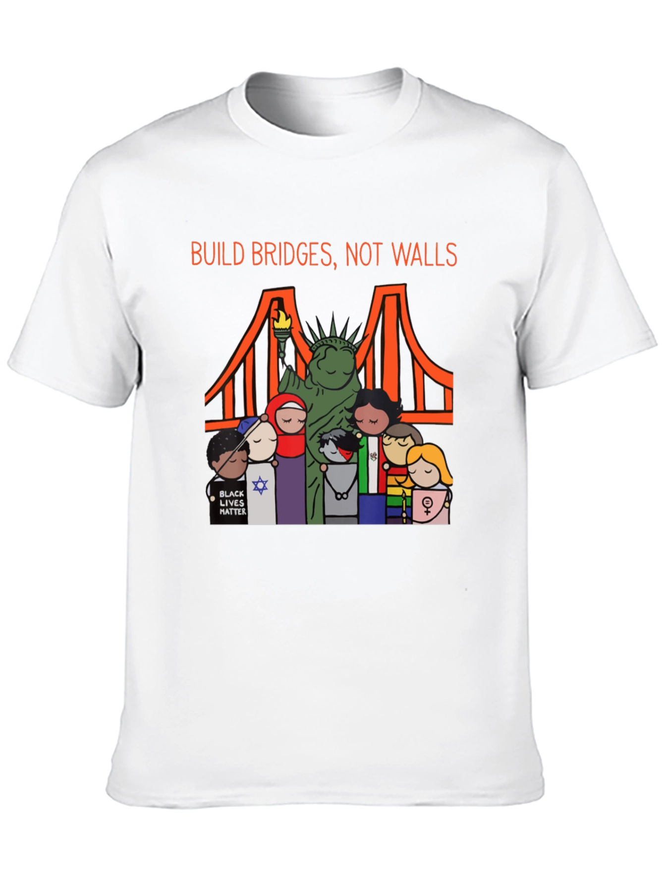 Black Build Bridges Not Walls Diversity Graphic Tee view 10