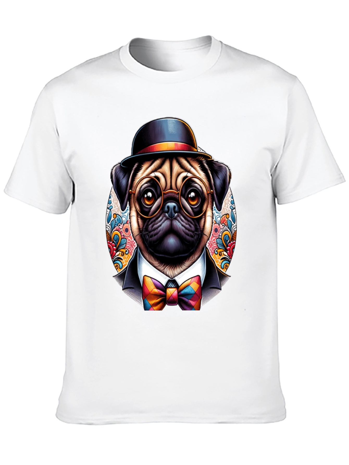 Black Dapper Pug T-Shirt - Stylish Dog Graphic Tee view 10