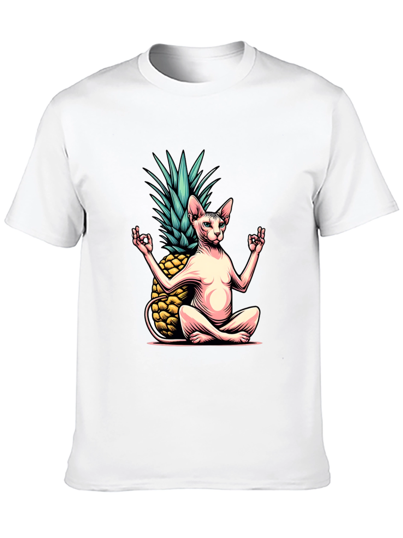 Black Zen Cat Pineapple T-Shirt - Meditating Sphynx Tee view 10