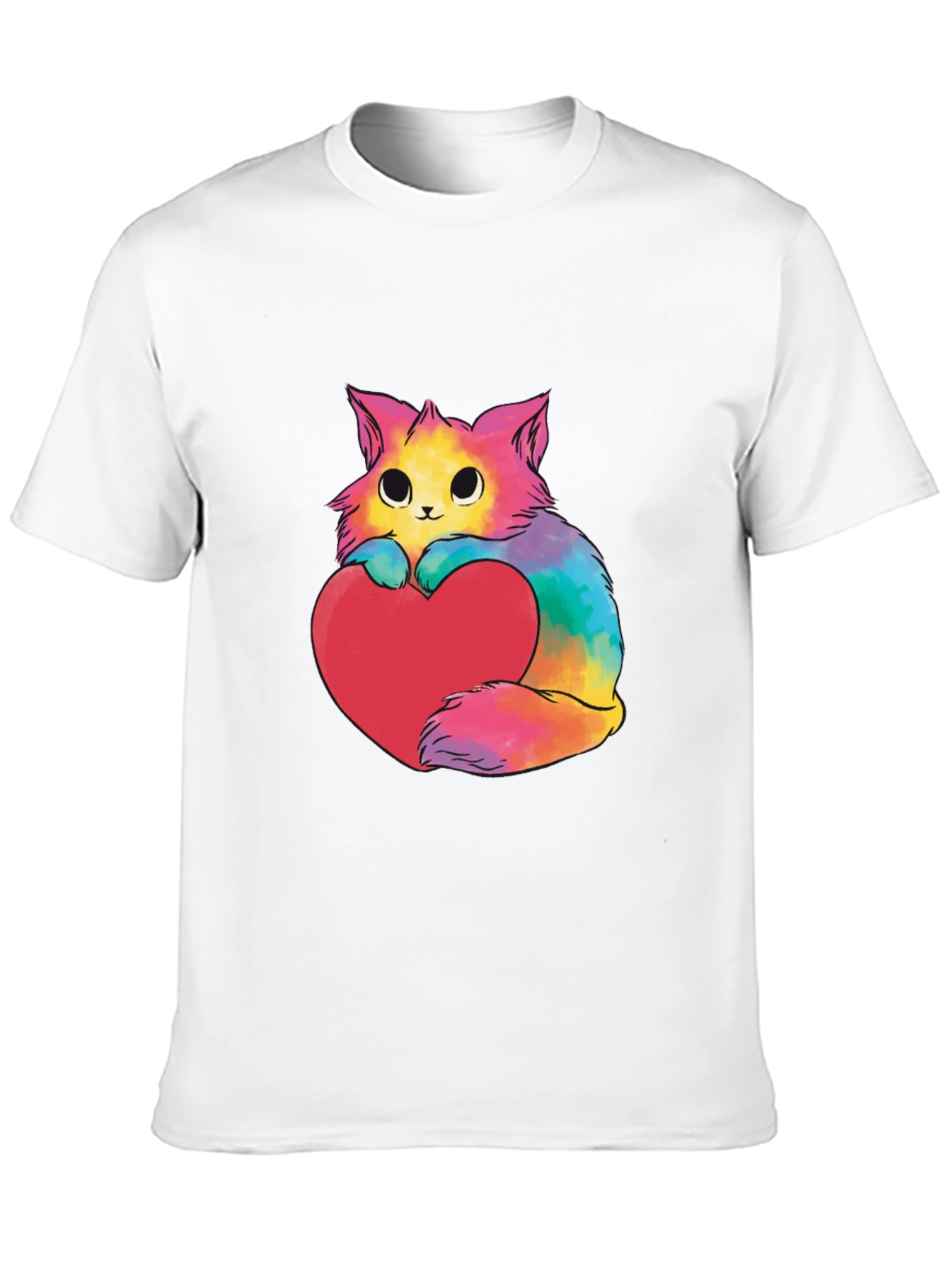 Black Rainbow Cat Heart Graphic Tee - Unisex view 10