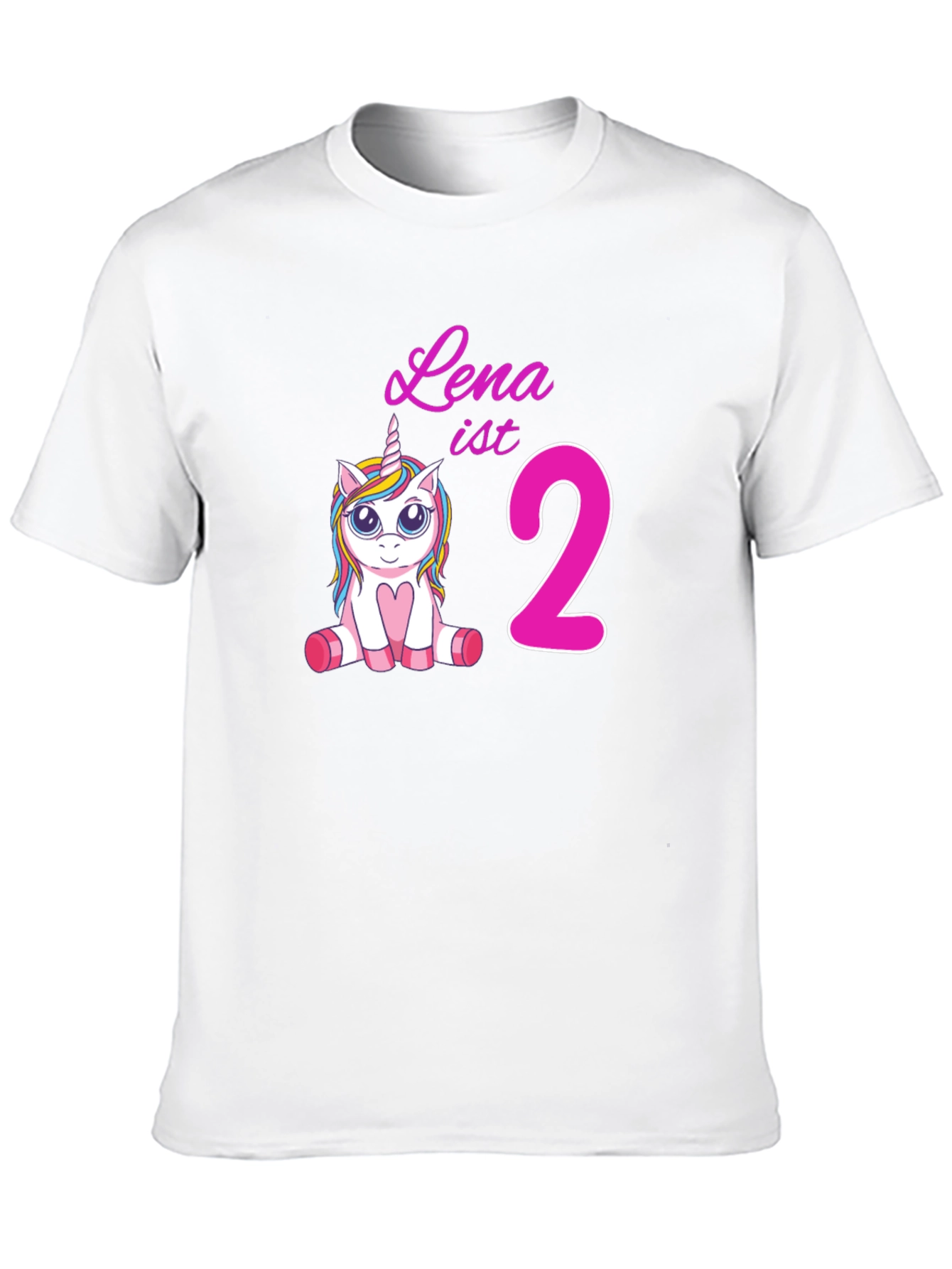 Black Cute 'Lena is 2' Unicorn Birthday Black T-Shirt view 10