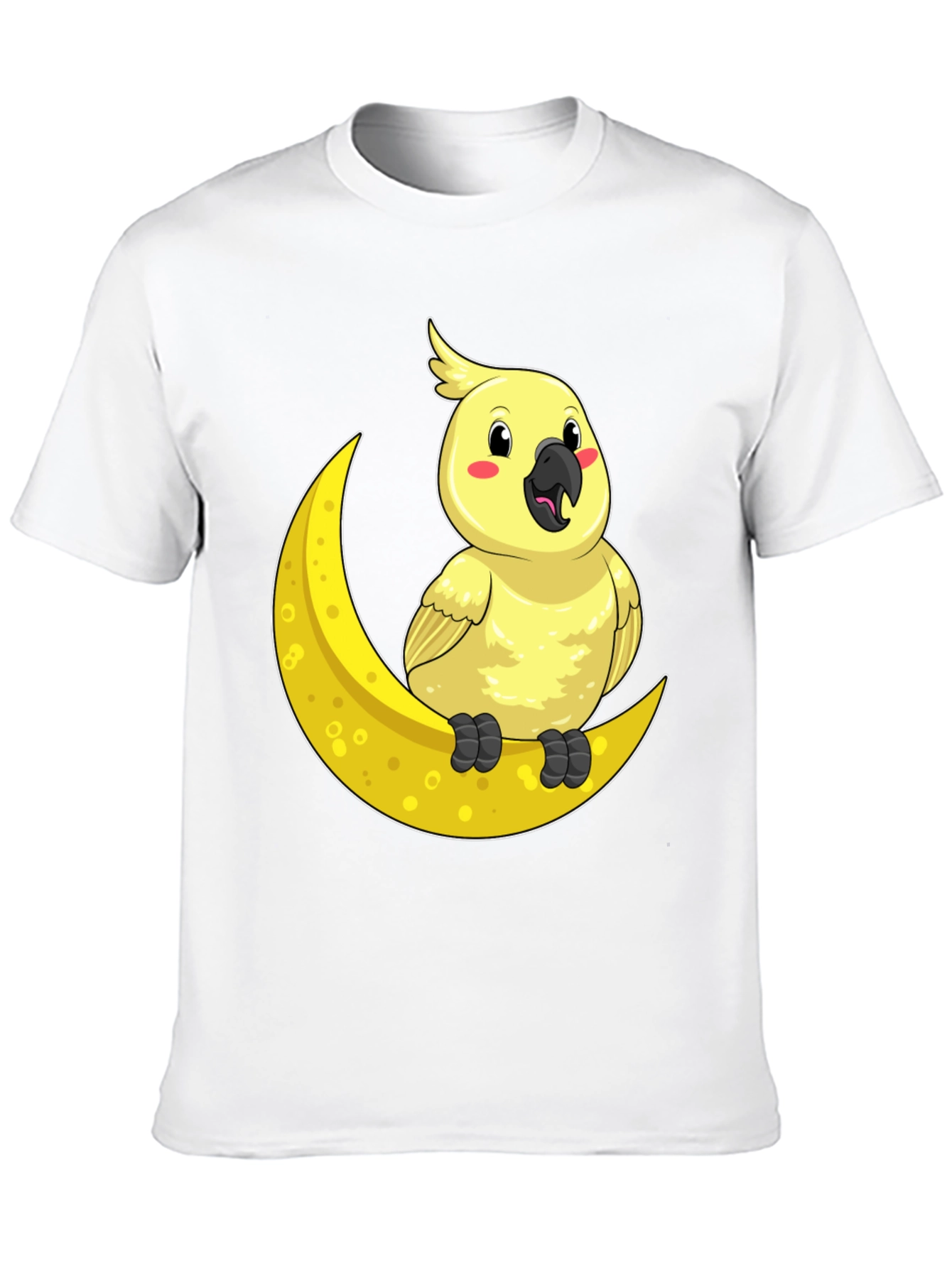Black Cute Cockatiel On Moon T-Shirt - Soft Cotton, Unique Design view 10