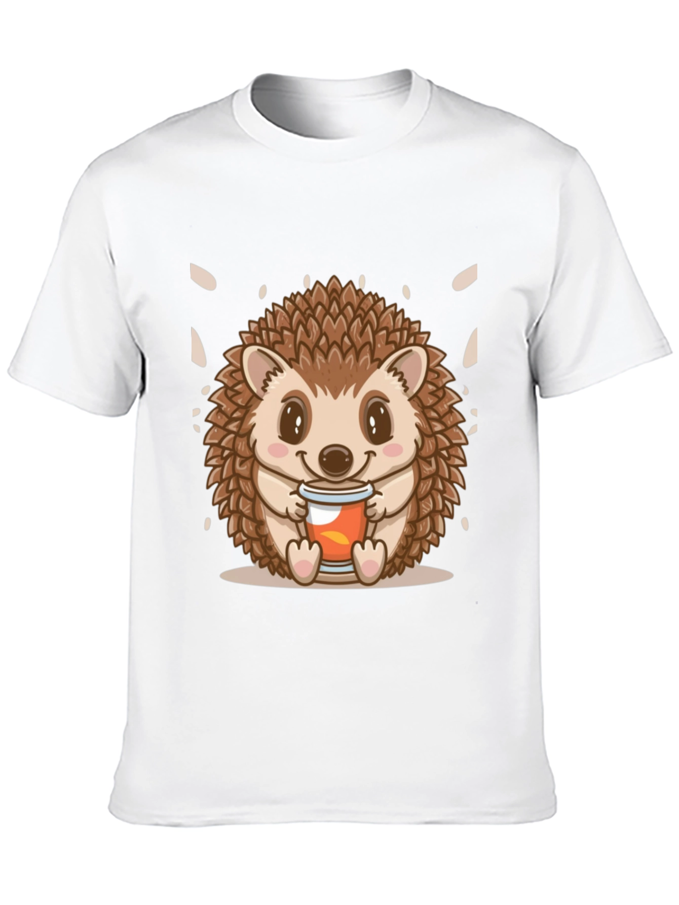 Black Cute Hedgehog Holding Drink Graphic Tee - Black view 10