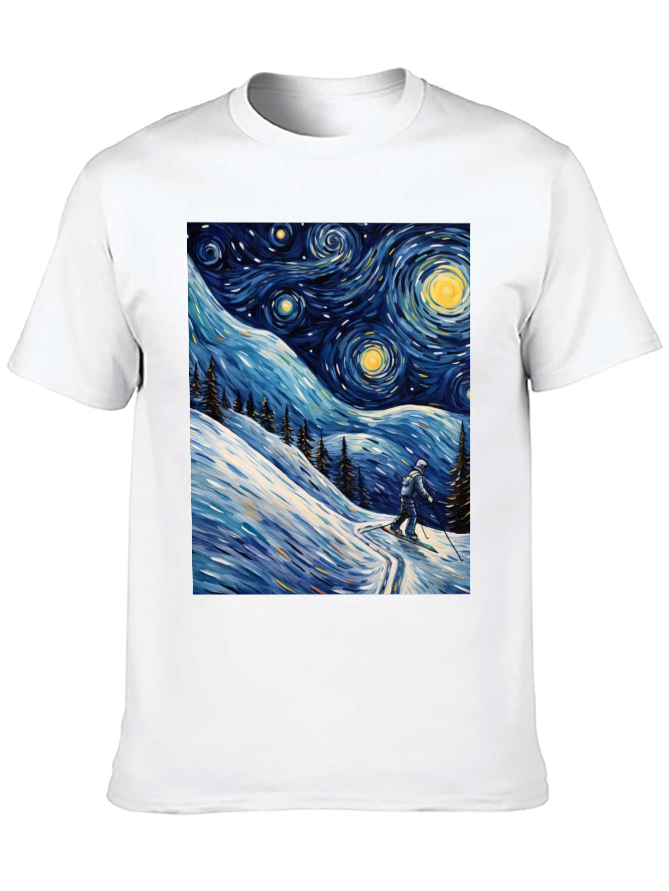 Black Starry Night Skiing Graphic Tee view 10