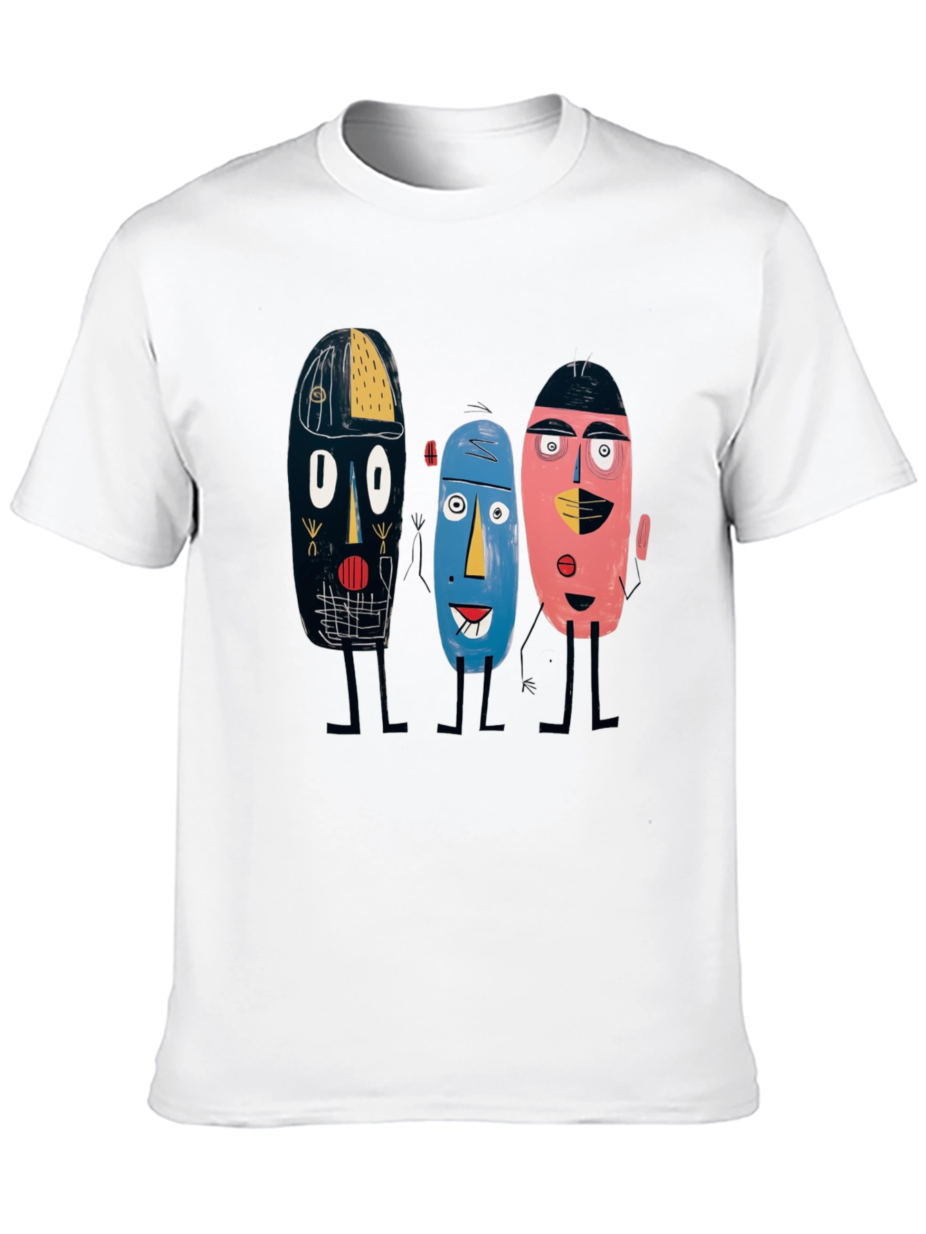 Black Abstract Faces Black Tee - Unique Graphic Print view 10