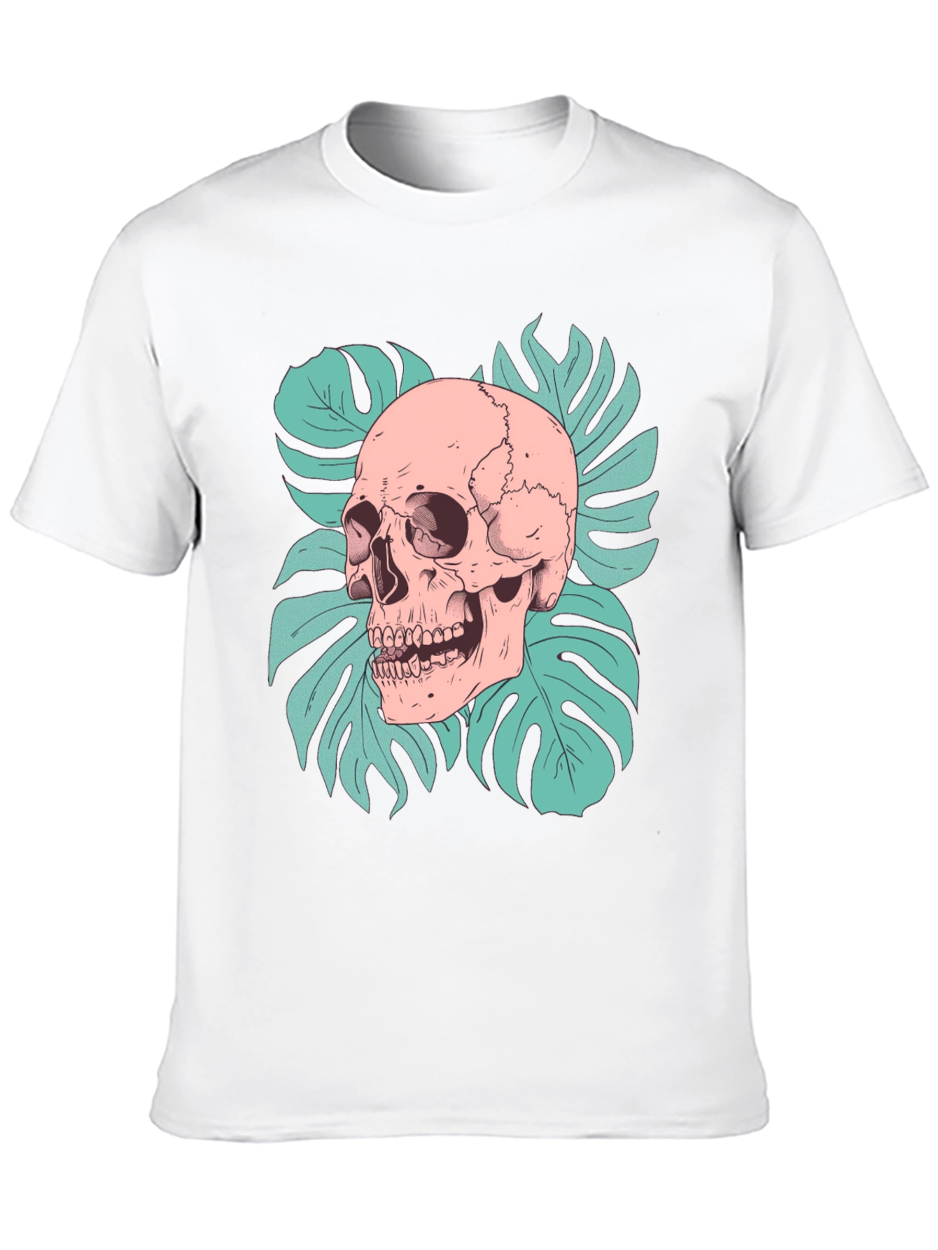 Black Skull & Monstera Leaf Graphic Tee - Black view 10