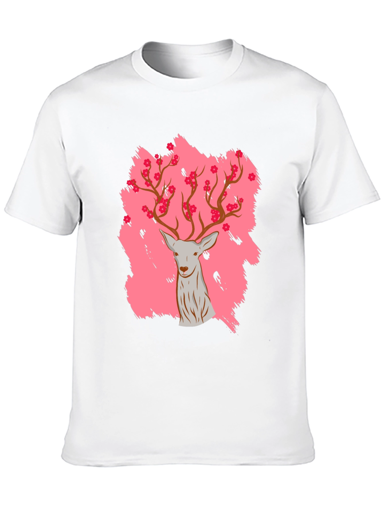 Black Deer with Floral Antlers Graphic Black T-Shirt view 10