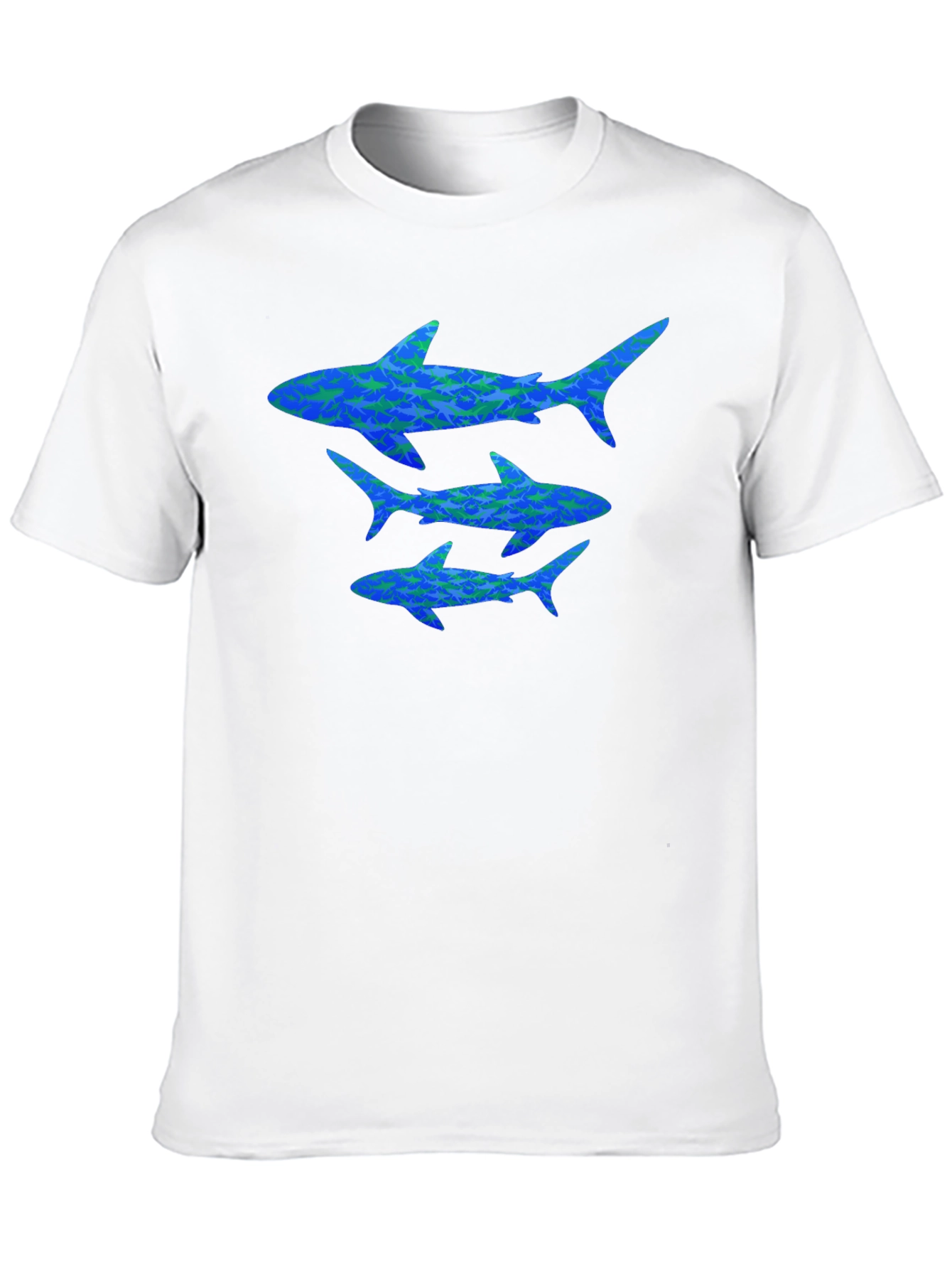 Black Shark Pattern Graphic Tee - Men's Black Casual T-Shirt view 10