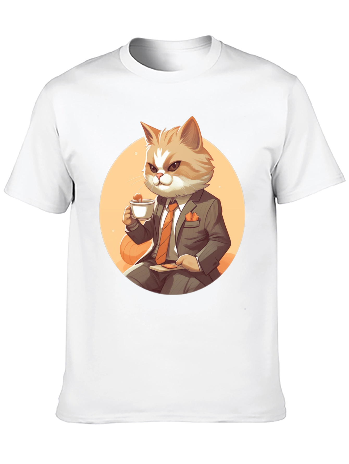 Black Cat Boss T-Shirt: Cartoon Cat in Suit Sipping Tea view 10