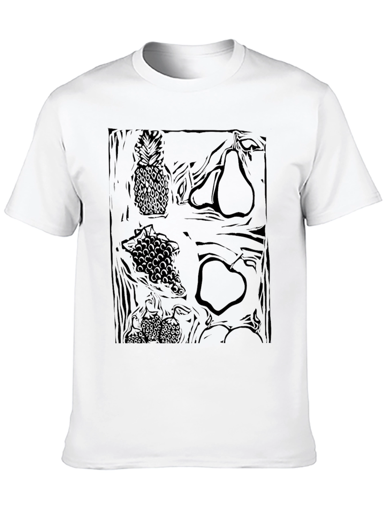 Black Monochrome Fruit Pattern Graphic Tee view 10