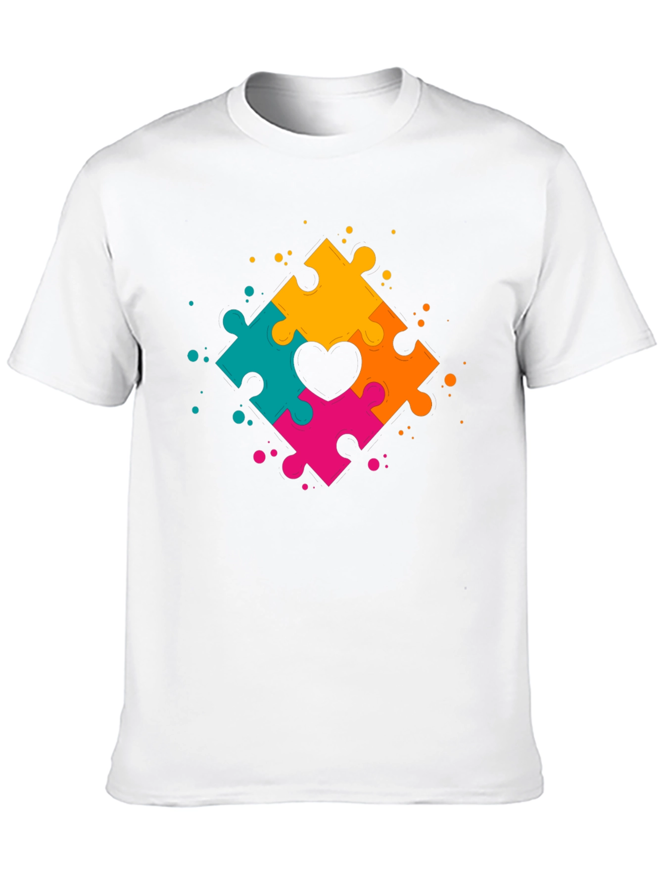 Black Autism Awareness Puzzle Heart T-Shirt view 10