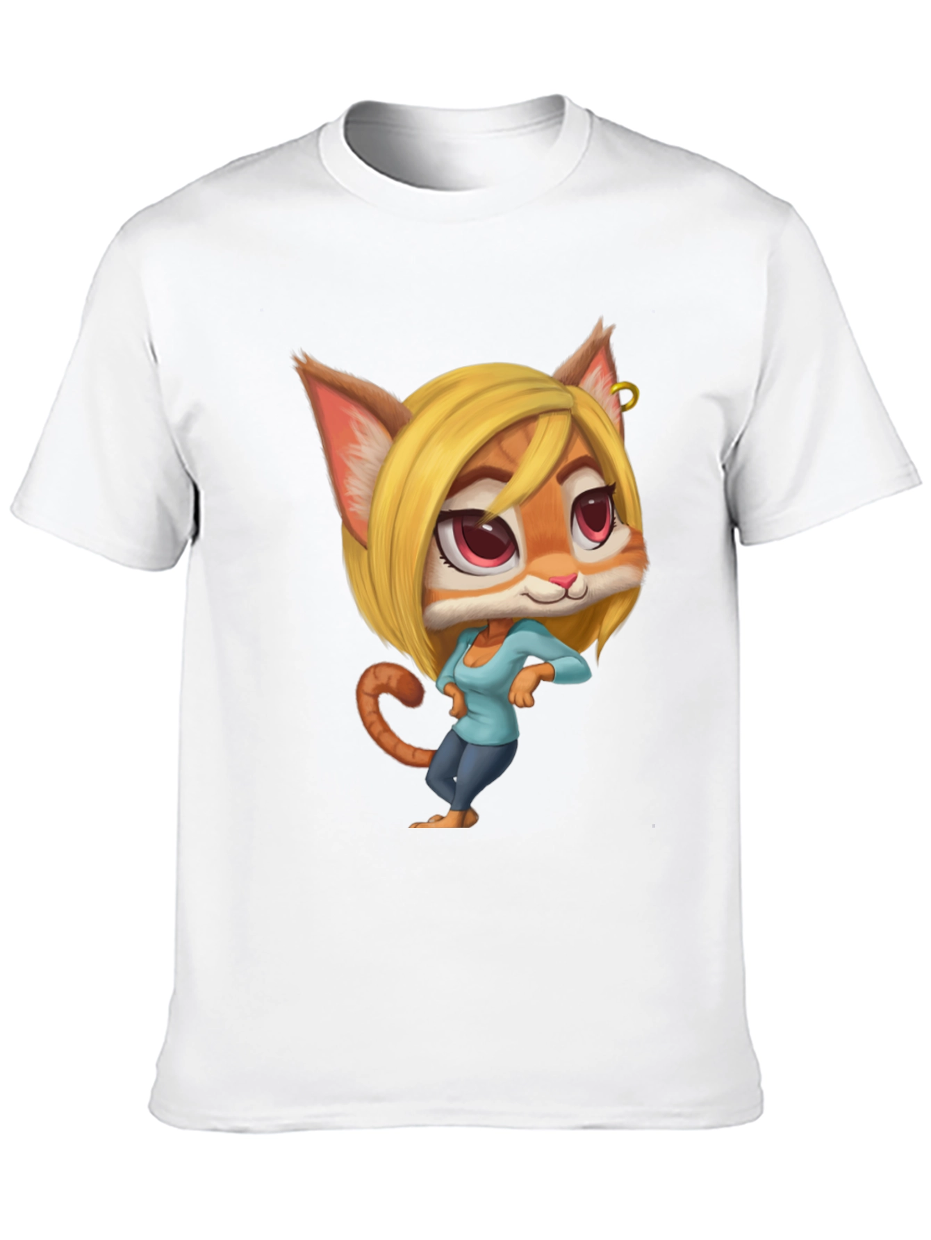 Black Cartoon Cat Girl T-Shirt - Unique Design view 10