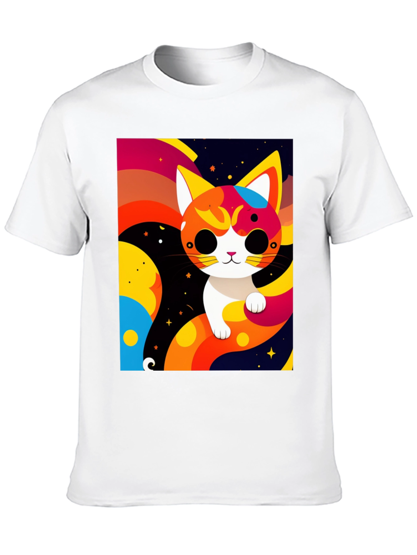 Black Cartoon Cat Graphic Tee - Modern Artistic Design view 10