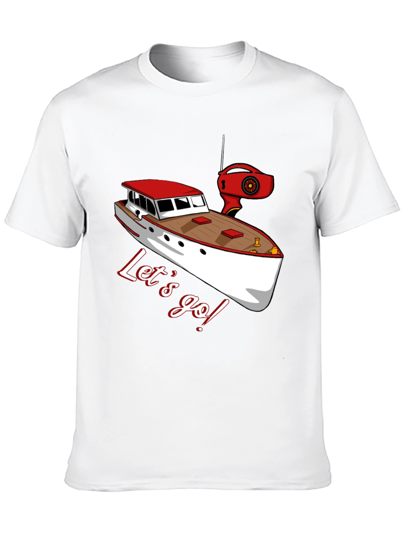 Black Let's Go Boating T-Shirt: Red & White Boat Graphic view 10