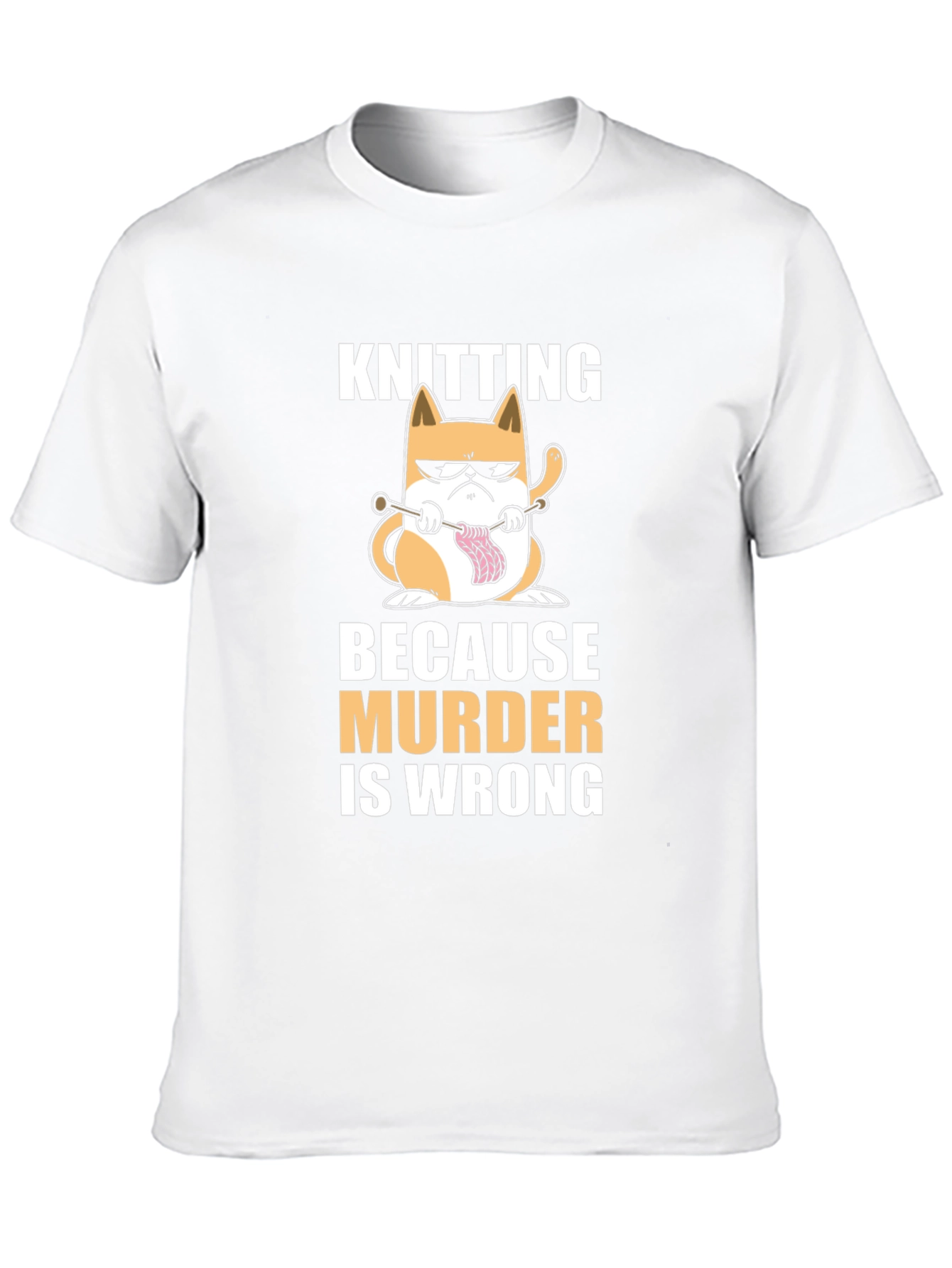 Black Knitting Cat T-Shirt - Because Murder Is Wrong Funny Tee view 10