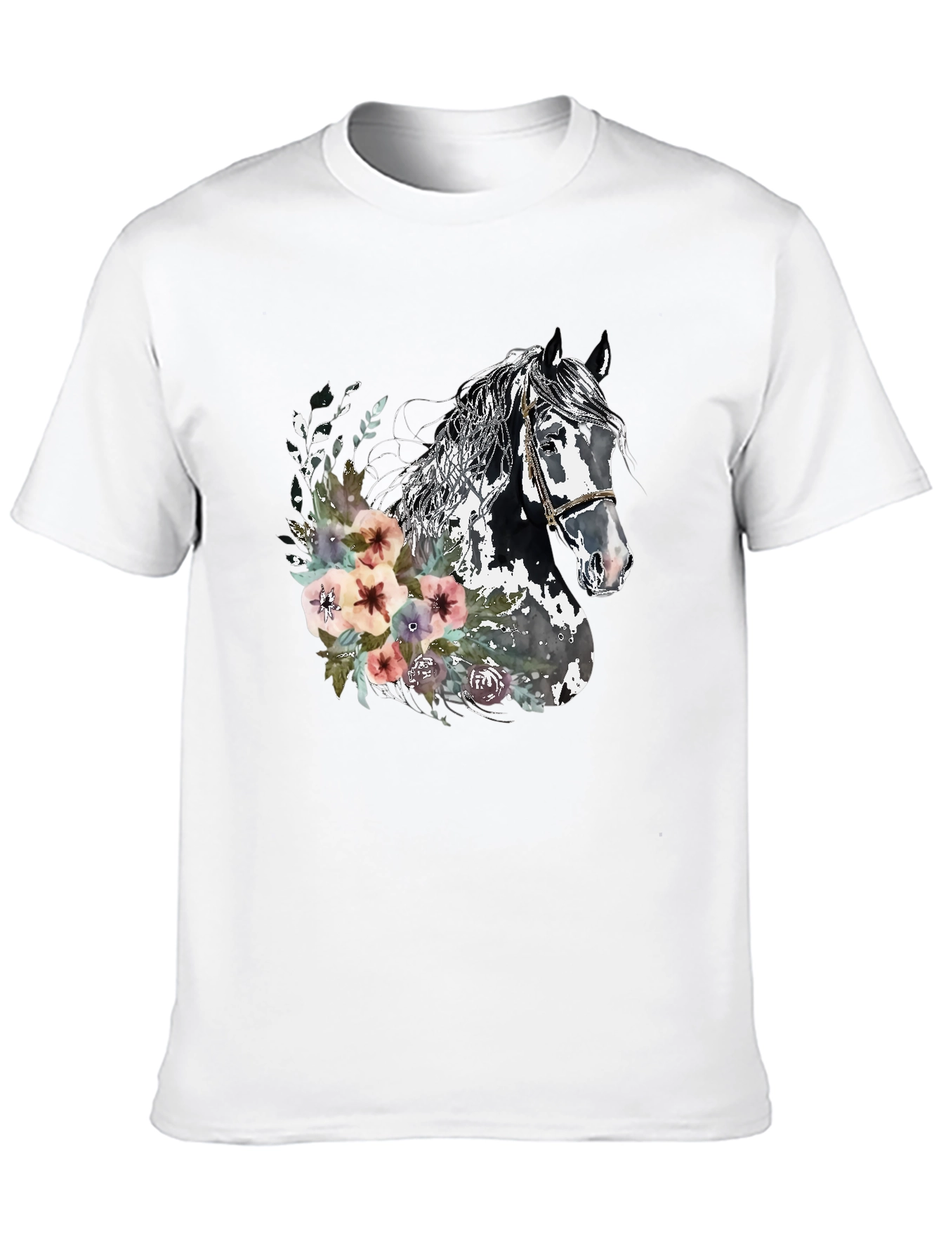 Black Floral Horse Graphic Tee - Unisex Black T-Shirt view 10