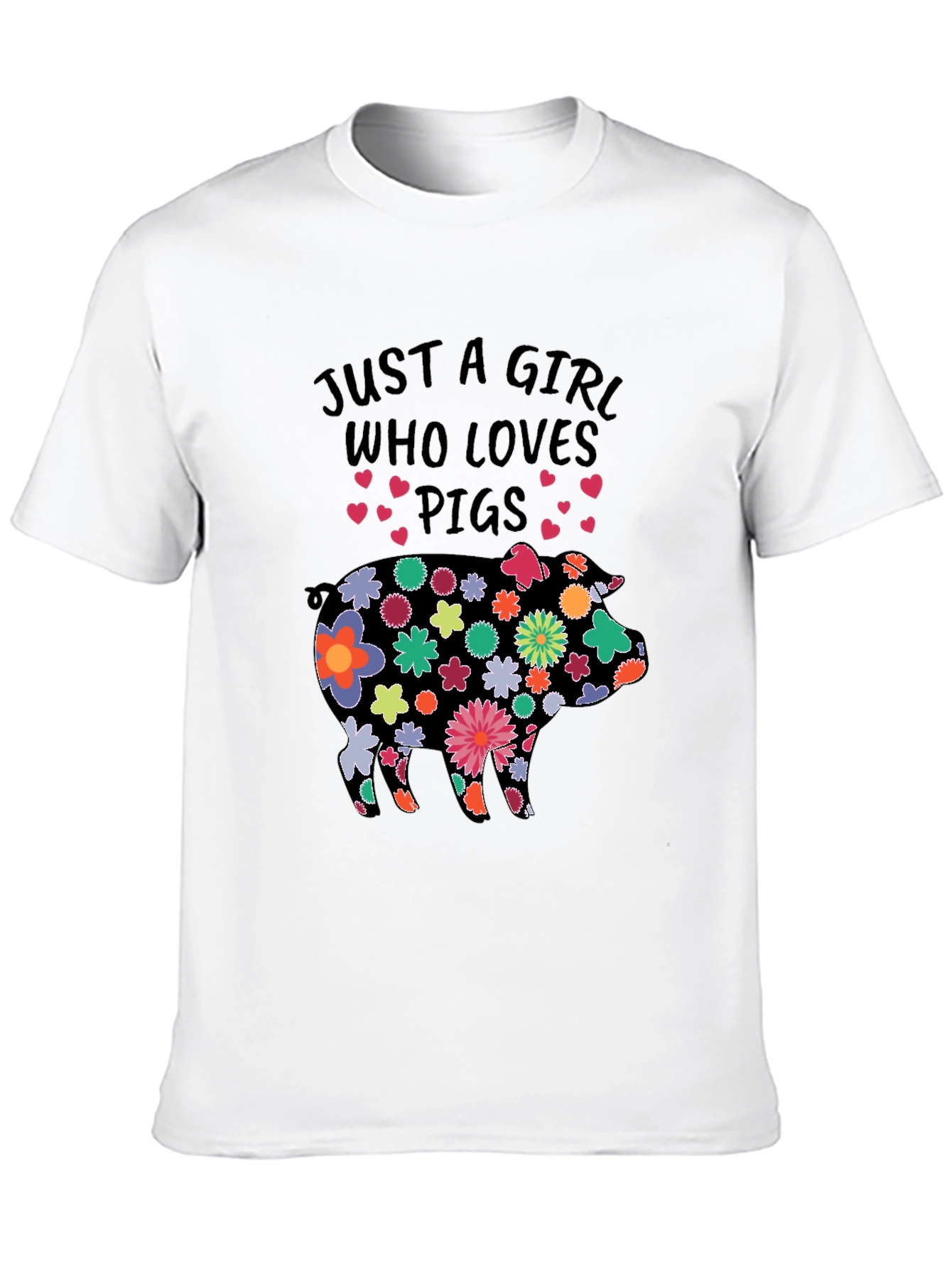 Black Floral Pig T-Shirt - Just a Girl Who Loves Pigs! view 10