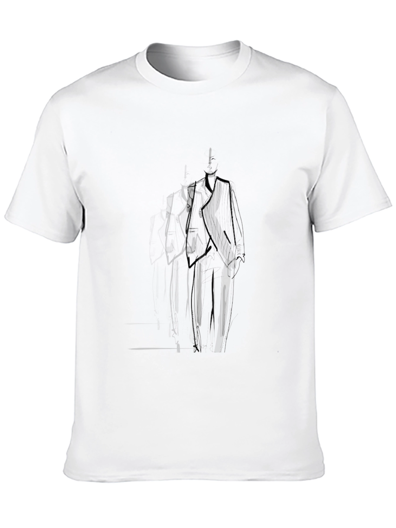 Black Men's Black T-Shirt with Abstract Suit Design view 10