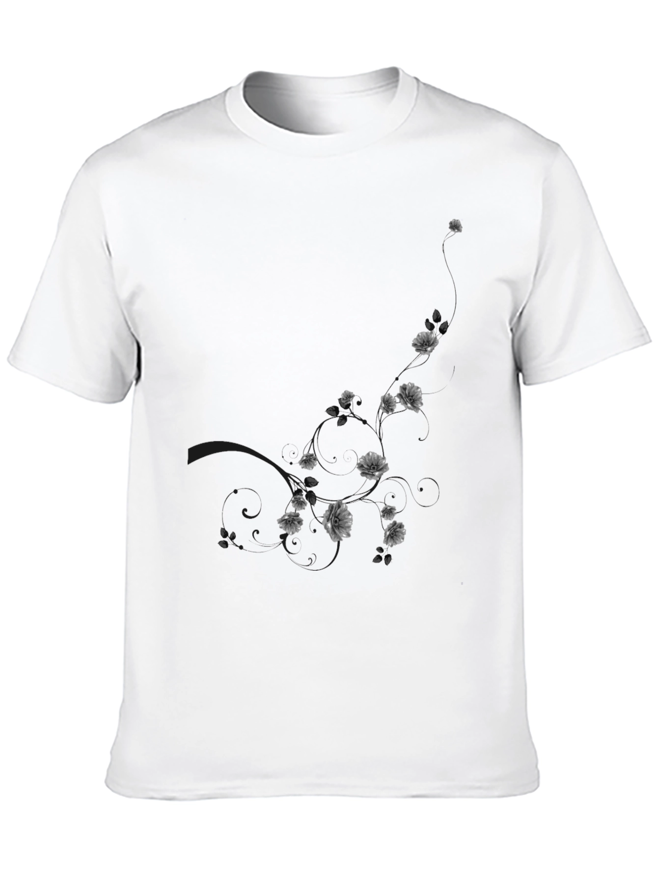 Black Men's Black Floral Graphic T-Shirt view 10