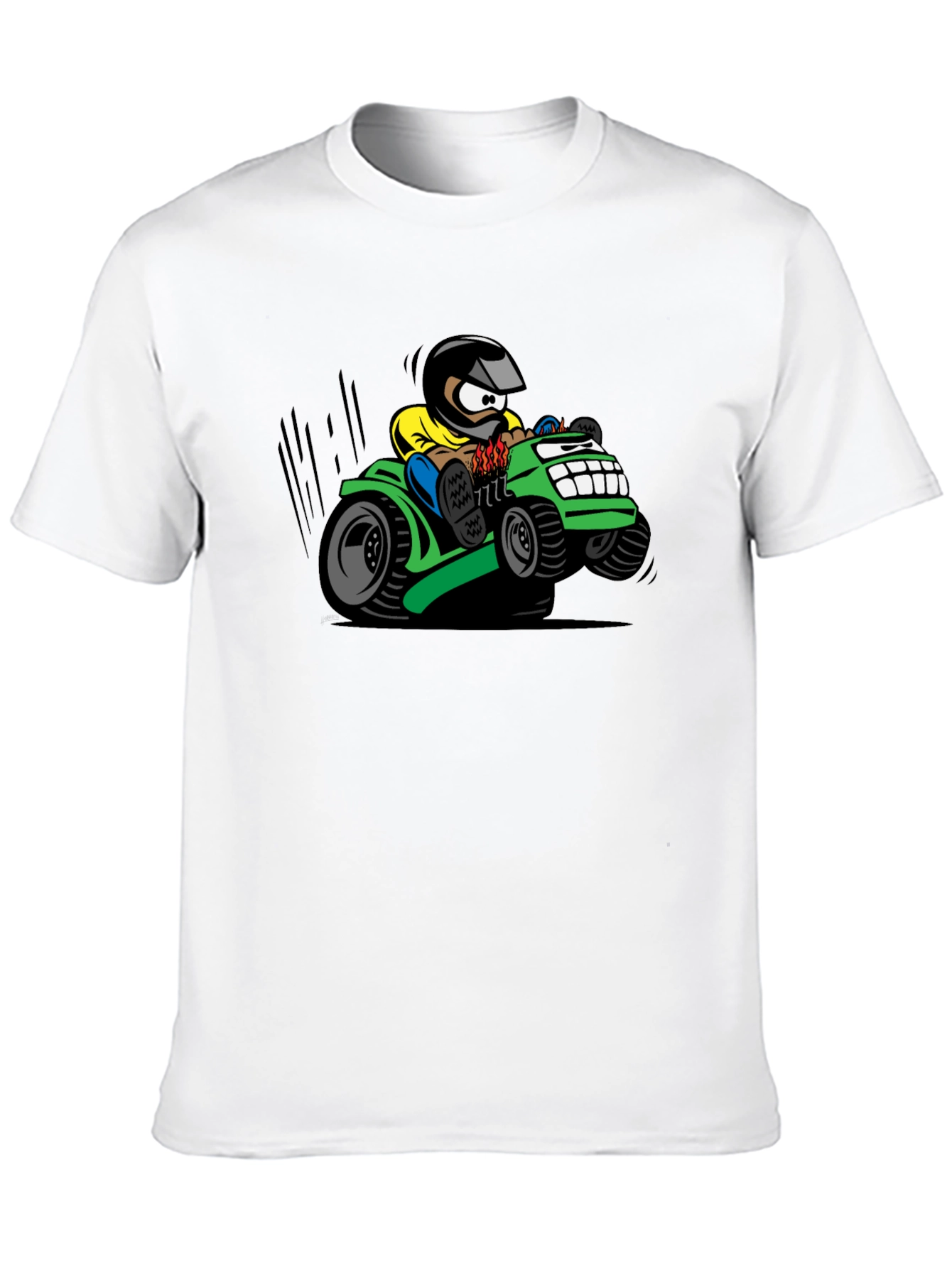 Black Cartoon Lawn Mower Rider Graphic Tee view 10