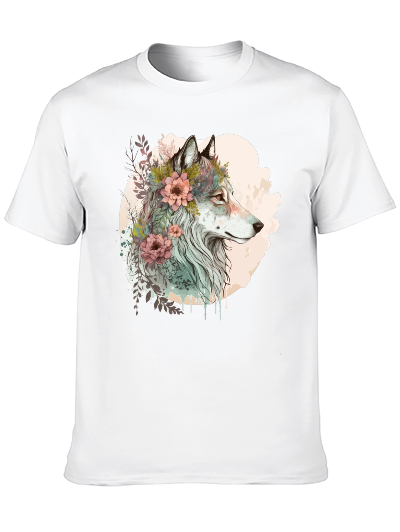 Black Wolf and Floral Graphic Tee - Stylish Men's Black T-Shirt view 10