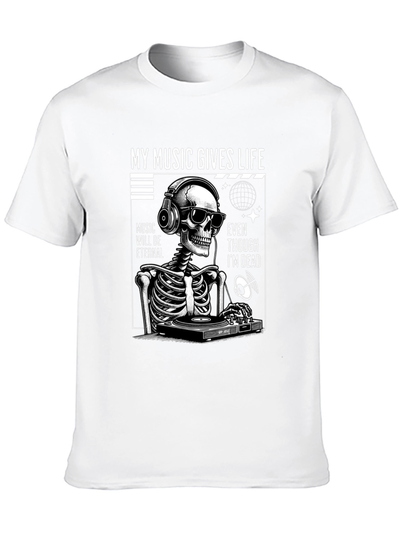 Black Music Gives Life Skeleton DJ Graphic T-Shirt view 10