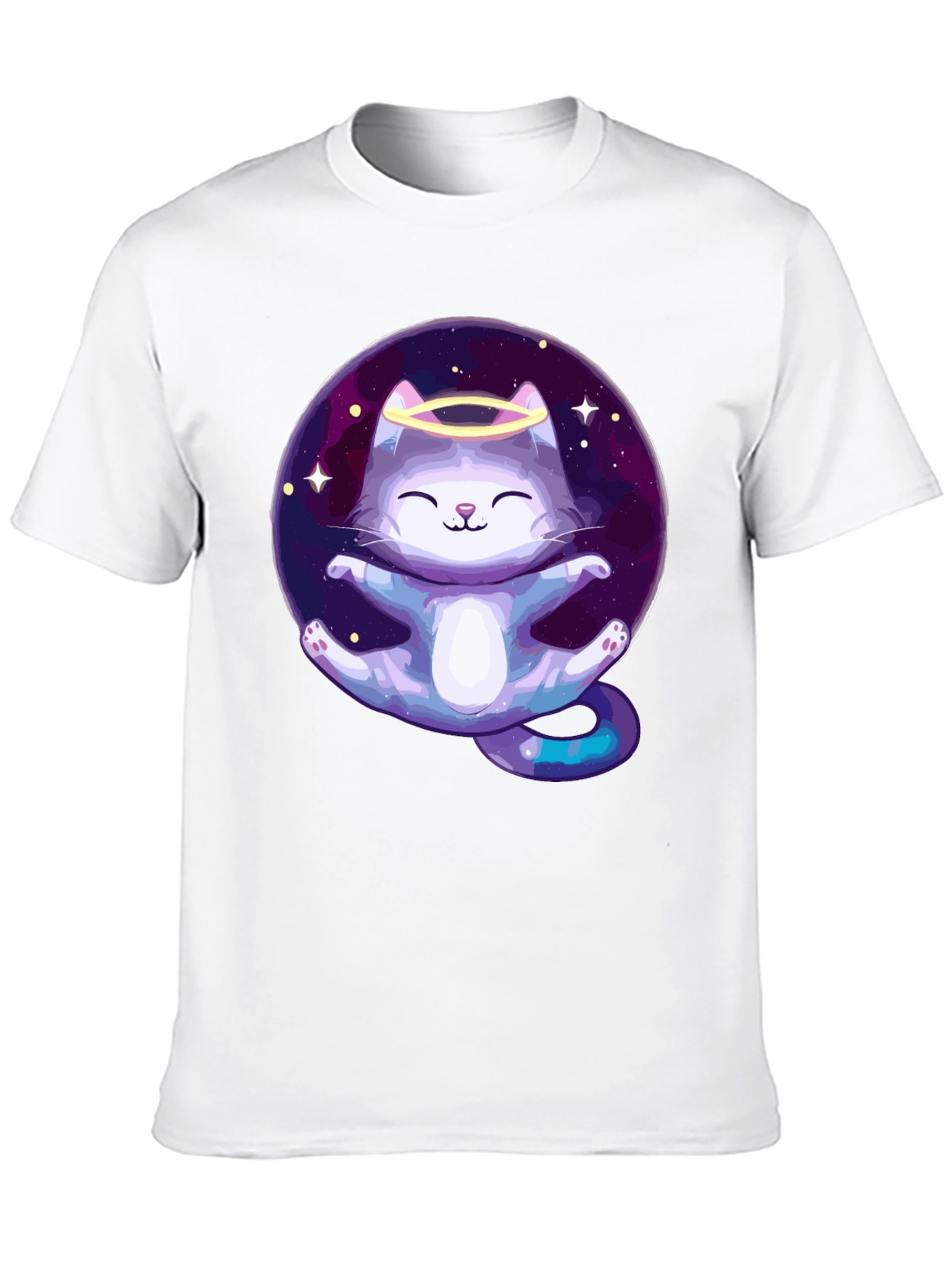 Black Cosmic Cat Angel T-Shirt - Black Cotton Tee view 10