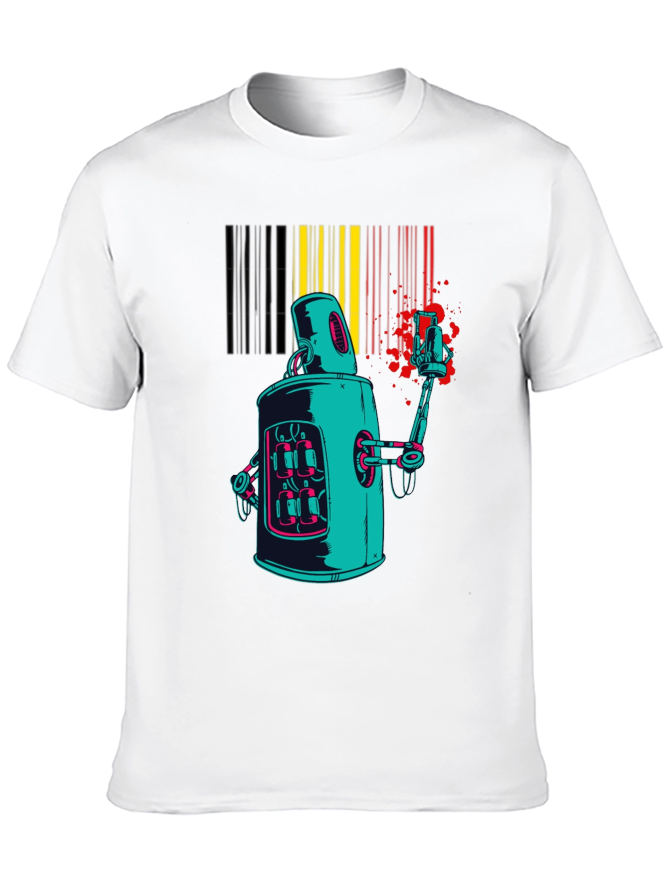 Black Retro Robot Graphic Print Black T-Shirt view 10