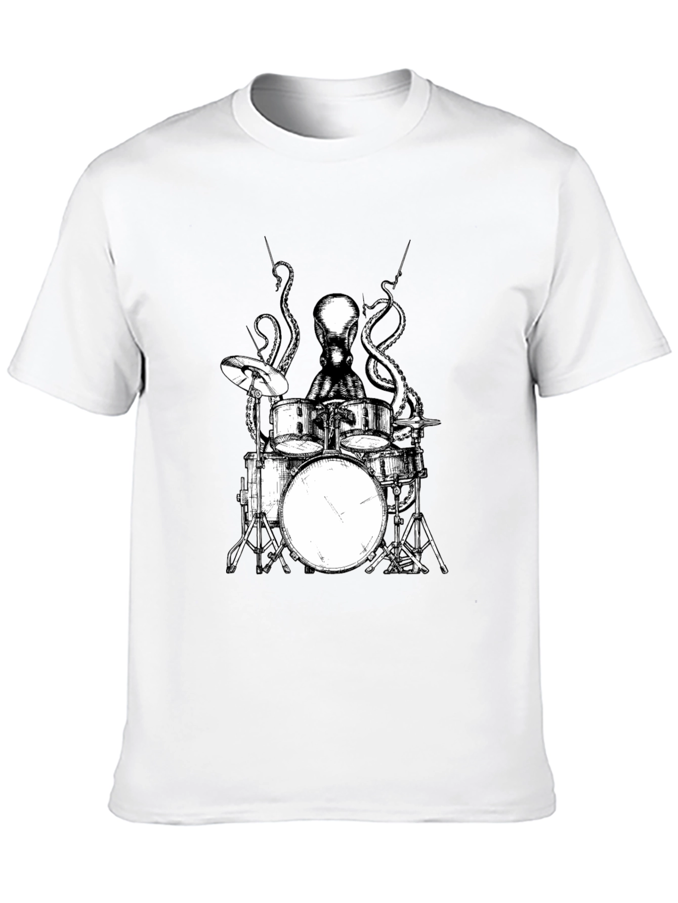 Black Octopus Drummer Graphic Tee - Black Cotton T-Shirt view 10